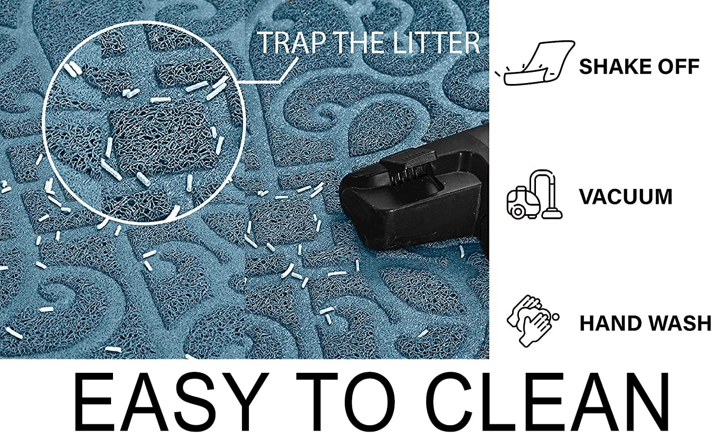 PetLike Cat Litter Box Mat, Thick Kitty Litter Trapping Mat, Durable,Waterproof &Washable with Non-Slip Backing, Soft on Kitty Paws and Easy to Clean, BPA Free 30x18,Sliver blue image 2