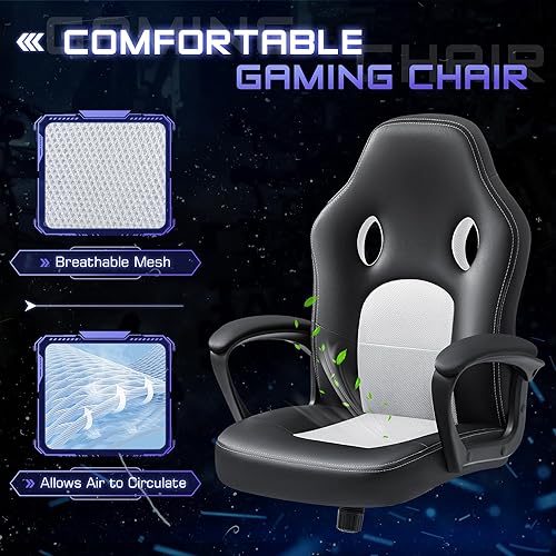 Miniatura 5 de Silla ejecutiva de piel para oficina, sala de conferencias o videojuegos con respaldo alto, ergonómica, ajustable., Blanco