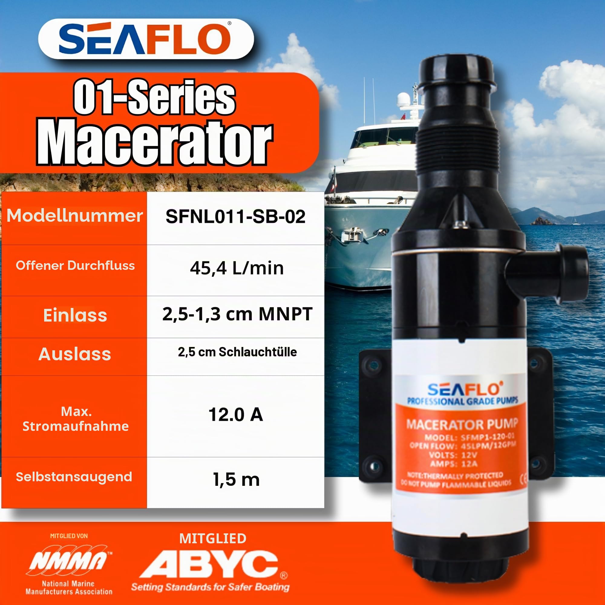 SEAFLO Neues Zerkleinerungspumpensystem 12 V für RV Marine 01 Serie verbesserter Motor