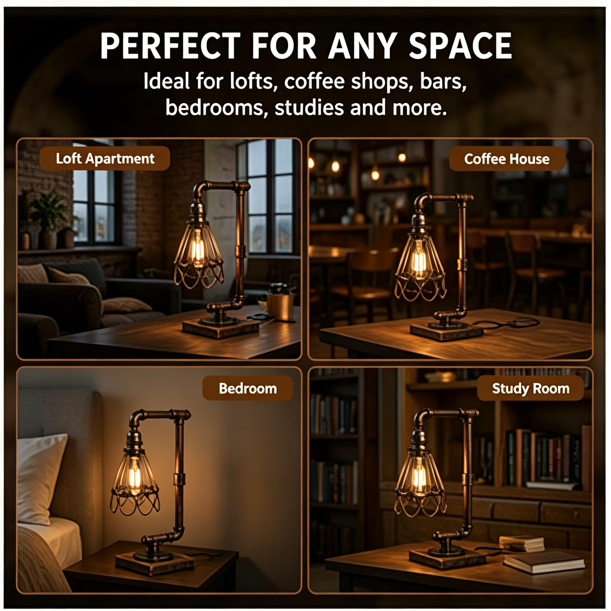 Lampada da tavolo a tubo d'acqua, stile vintage, industriale, E27, in metallo, lampada da tavolo Steampunk, in ferro, loft, per camera da letto, soggiorno (18 x 15 x 46 cm)