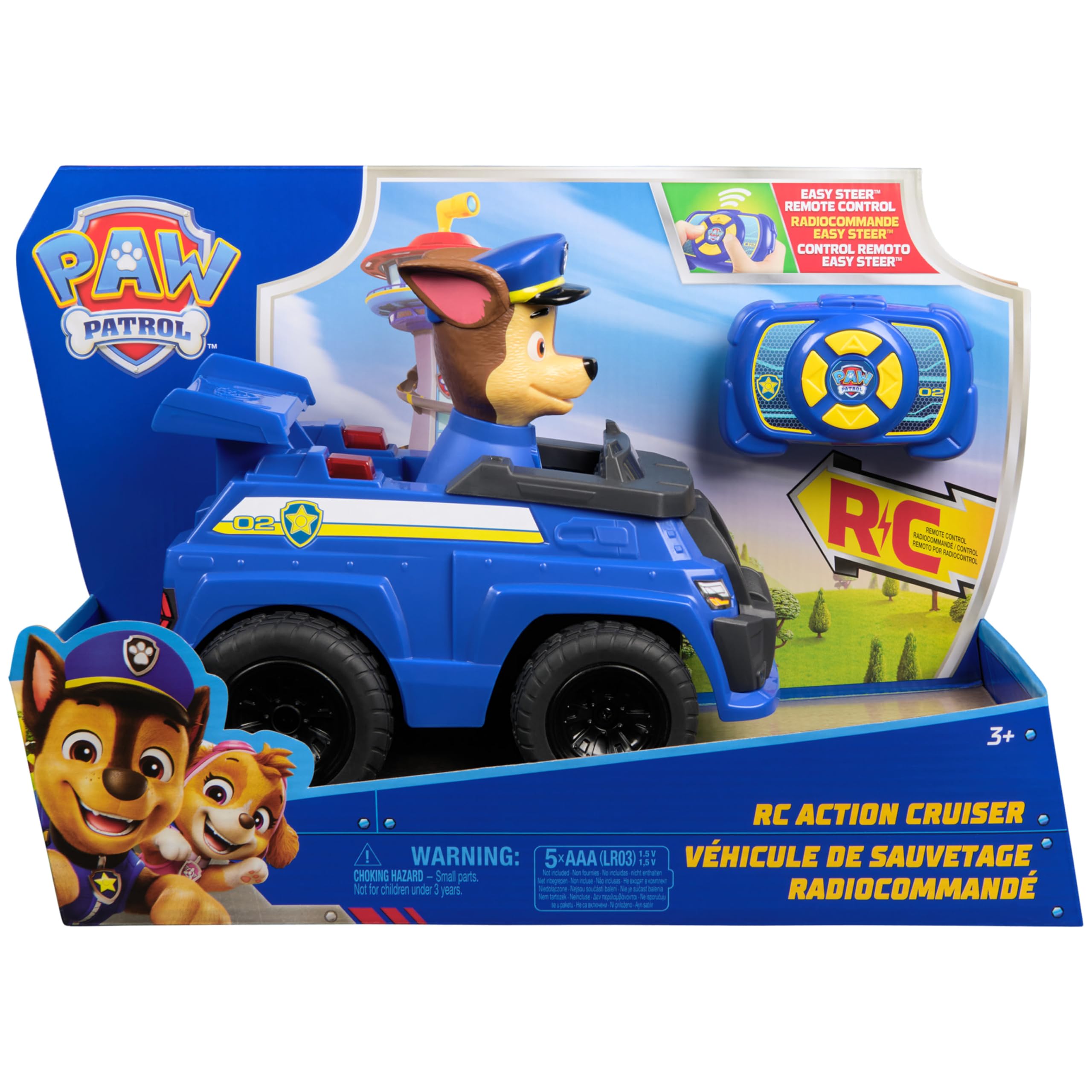 PAW Patrol Chase RC Action Cruiser, zdalnie sterowany samochód ze światłami LED i kontrolerem Easy-Steer, zabawki dla dzieci dla chłopców i dziewcząt w wieku 3 lat i starsze | Łatwy pilot - Efekty świetlne - Naprawiona figurka Chase - Samochód dziecięcy 2