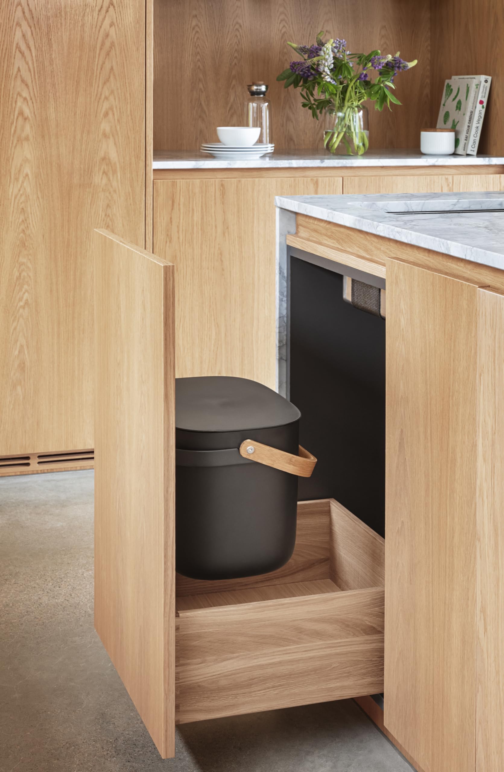 Poubelle De Salle De Bain Avec Couvercle En Bambou Et Fermeture Amortie