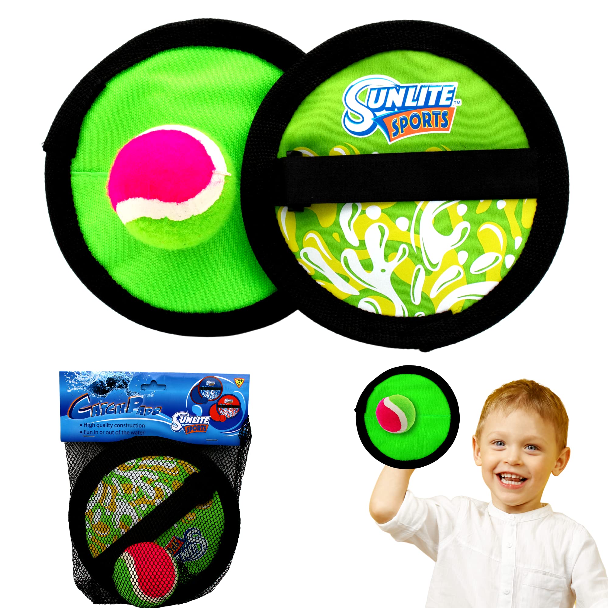 Sunlite Sports Catch Pads Toss and Catch Ball Game Set, Includes 2 Hand Pads and 1 Ball, Backyard Pool Beach Outdoor Indoor Play, Easy Throw and Catch
