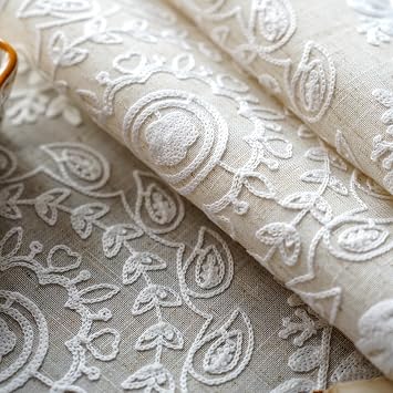 ARTABLE Table Runners Linen Fabric Elegant Embroidery Pattern Country Farmhouse Style for Coffee Tabletop Kitchen Home Dining Table (14 x 70 Inch, Linen)