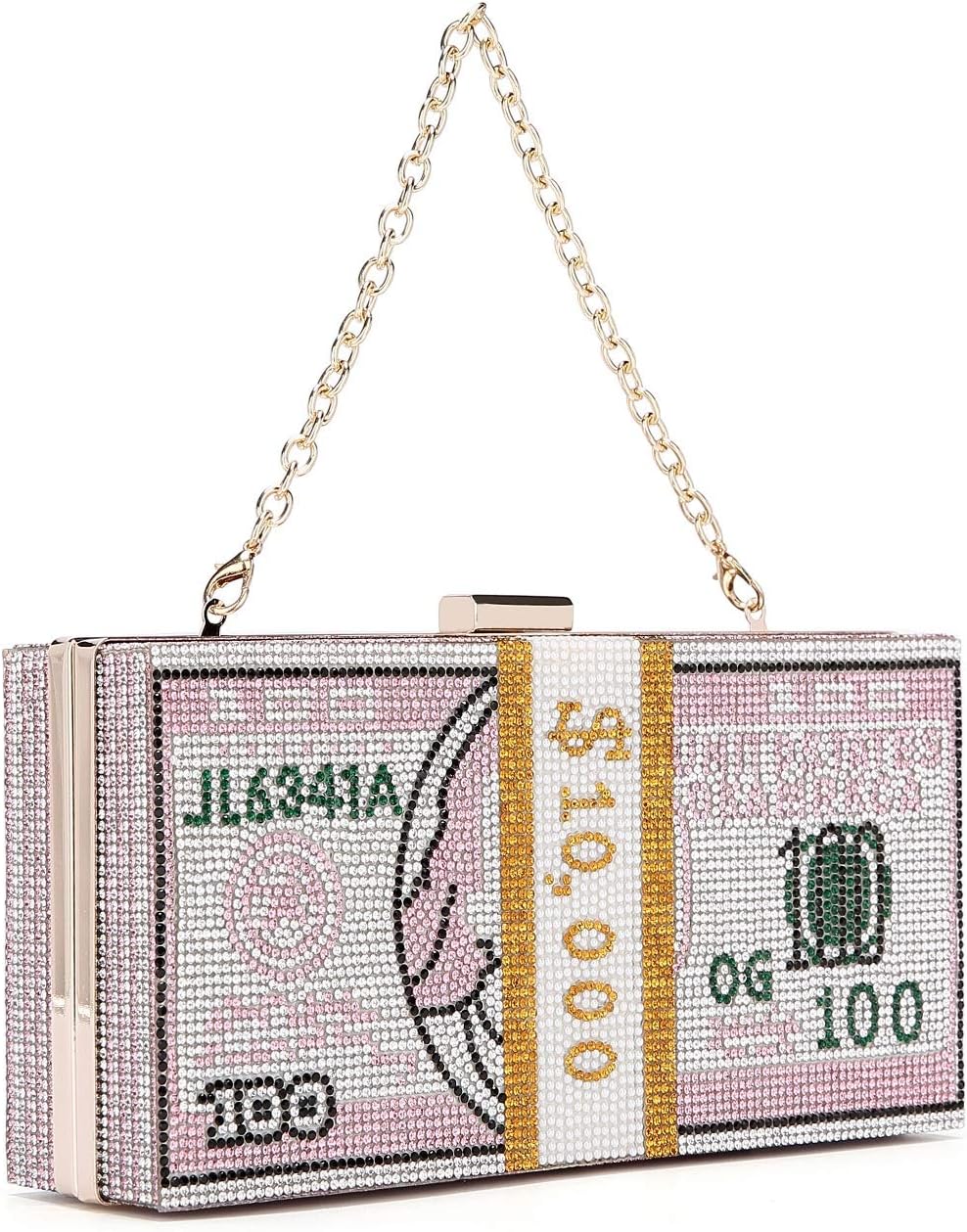 Hundred Dollar Bill Box Clutch Handbag Shoulder Bag Crossbody Bag Rhinestone Handbag