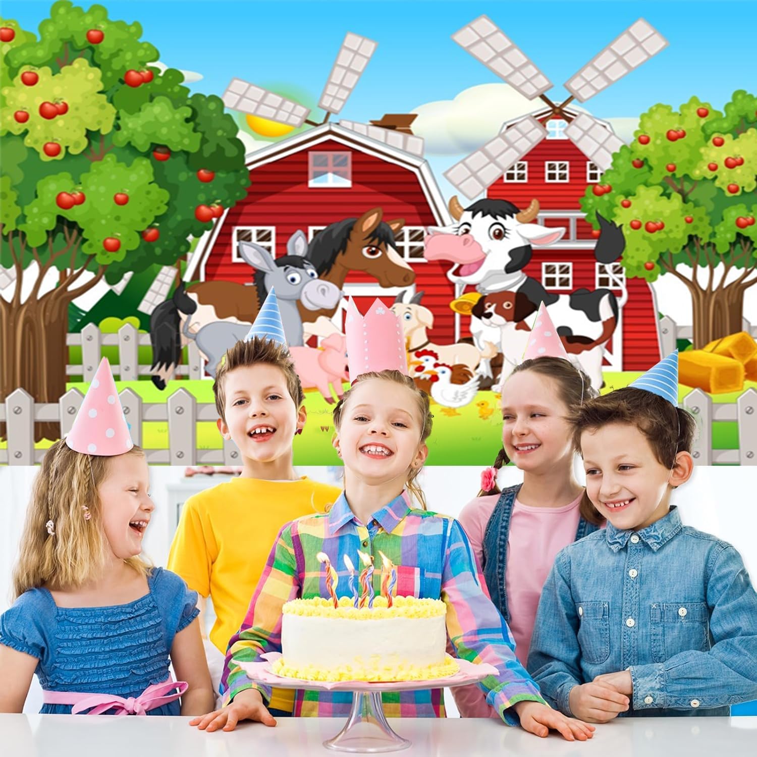 Farm Backdrop 10x8ft Cartoon Red Barn Farm Animal Theme Baby Shower Birthday Photography Background for Party Decorations Studio Photo Booth Props