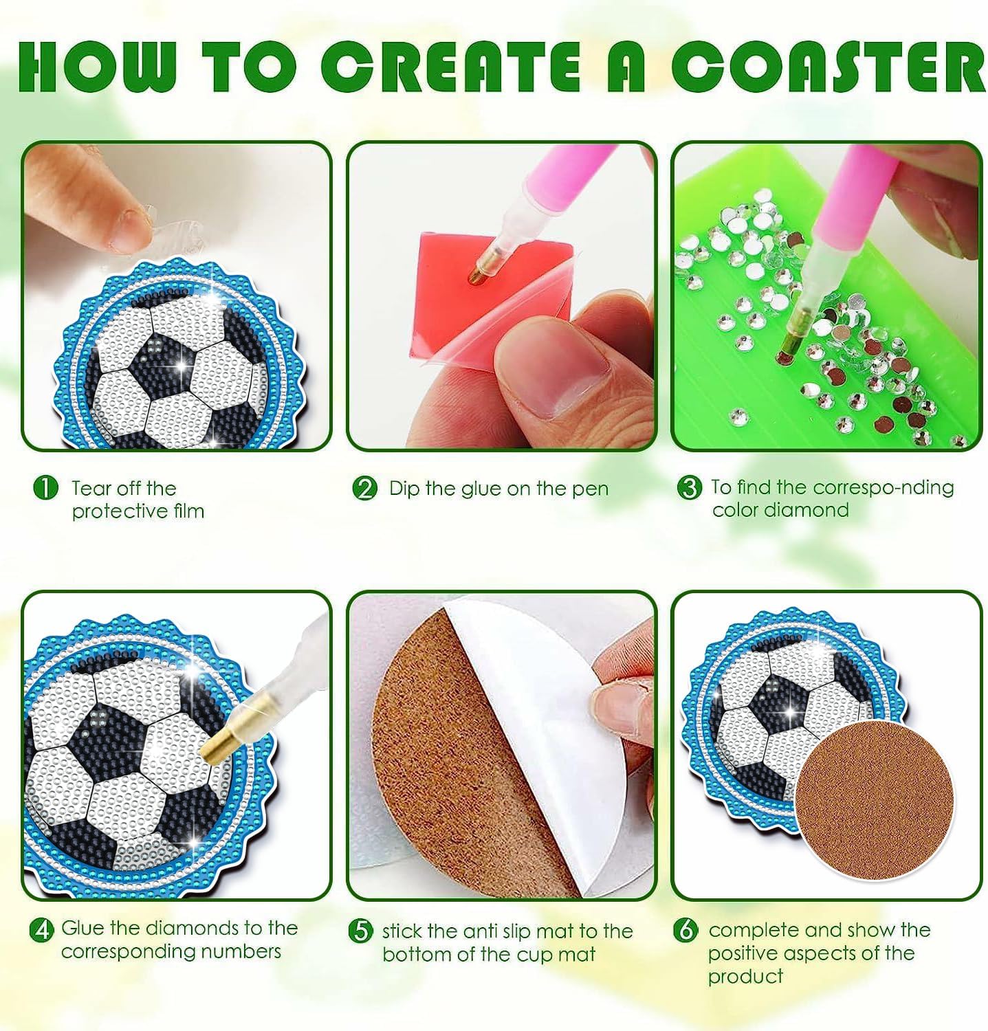 8個 DIY ダイヤモンドアートペインティングボールコースターホルダー付きスポーツスタイルコースター ダイヤモンドアートキット 大人