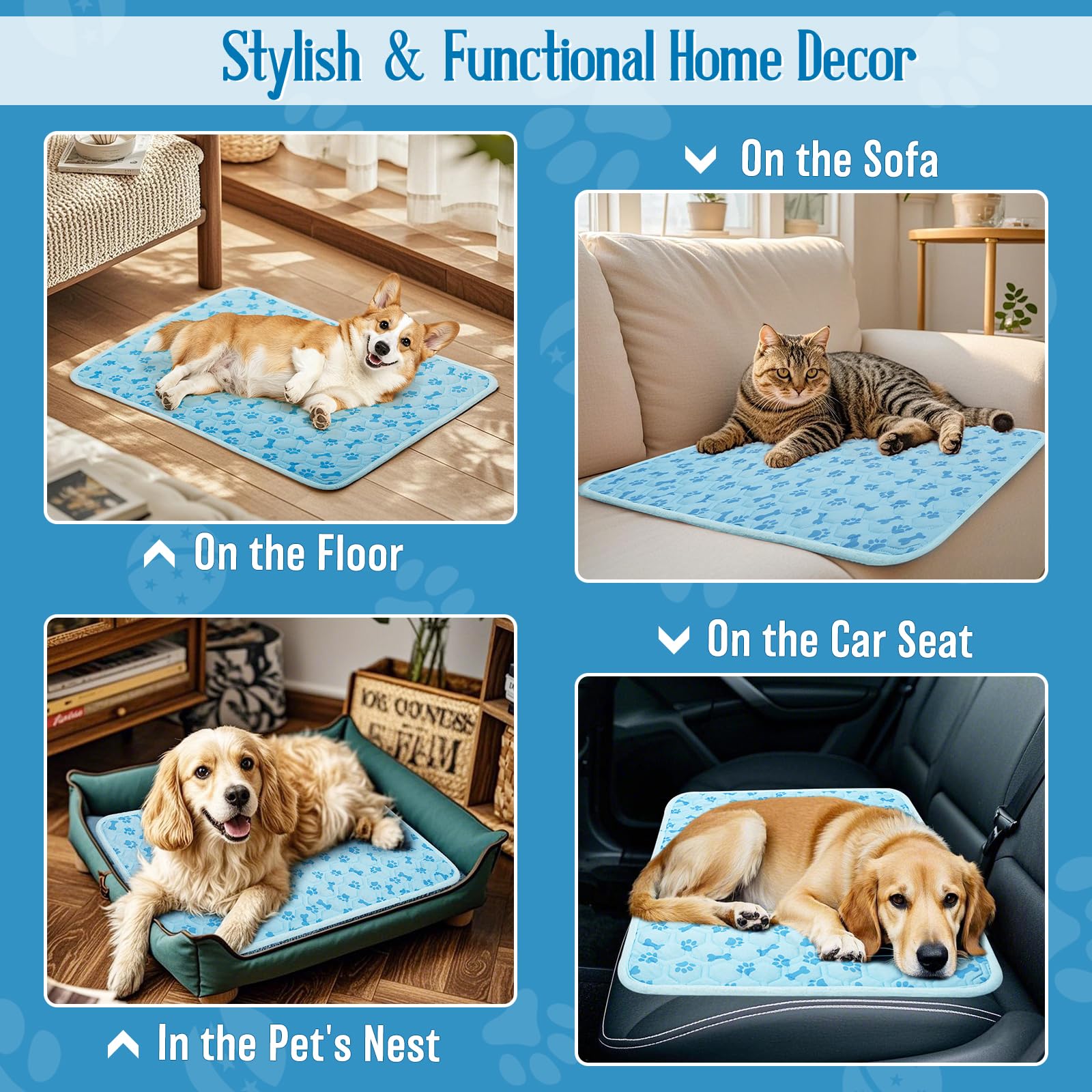 Alfombrilla de refrigeración para verano, reutilizable y portátil, almohadilla de refrigeración para perros y gatos, almohadilla de hielo impresa con hueso, lavable, no tóxica, no necesita