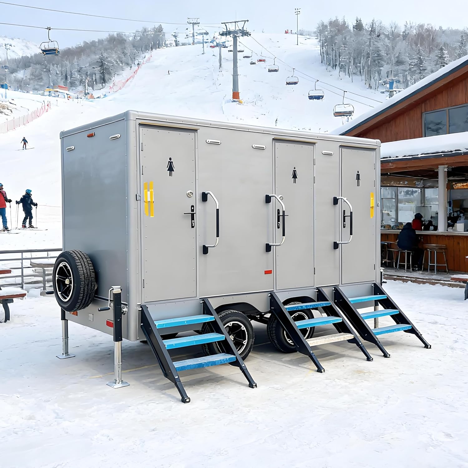 Event Portable Restroom Wedding Restroom Trailer, Commercial Luxury Portable Toilet Porta Potty, Multi Stall Flushing Mobile Restroom with Sink for Concerts Festivals Outdoor Public Use