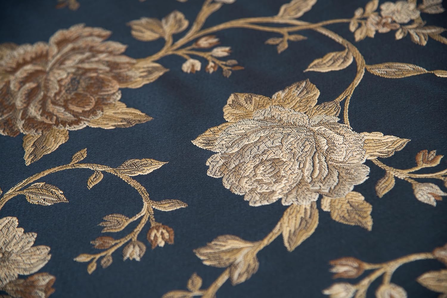 Luxurious and Premium Floral Design Jacquard Fabric for Upholstery, Window Treatments, Craft - Width 54 inches - Fabric by The Yard (Navy Blue)