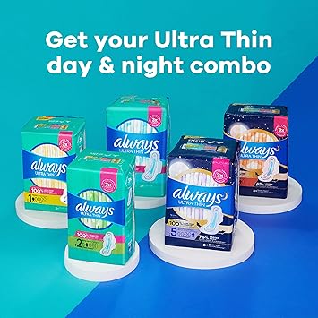 ALWAYS Ultra Thin Size 5 Extra Heavy Overnight Pads With Wings Unscented, 46 Count