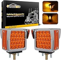 Vista 1 de Partsam 2 luces de estacionamiento de doble cara para remolque, pedestal con viseras cromadas, ámbar/ámbar de doble cara cuadrada, 52 luces LED