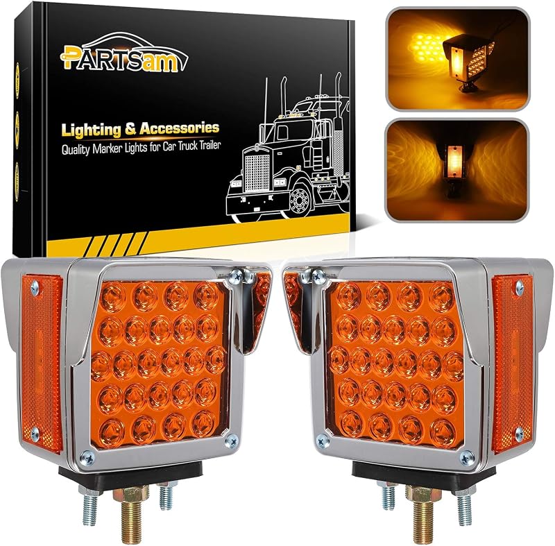 Luzes de sinalização e estacionamento LED Partsam 12 V para caminhão e reboque, dupla face âmbar com viseiras cromadas – Par com 2 unidades