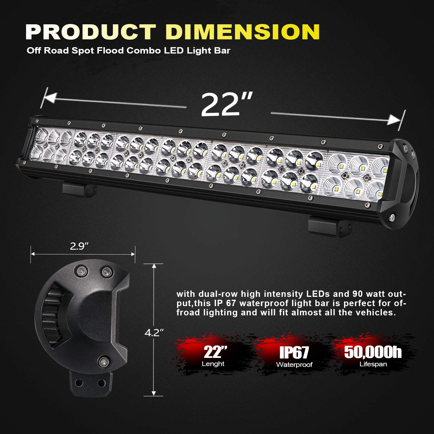 TURBO SII 20 inch 126W LED Light Bar Driving Light Off Road Lights on