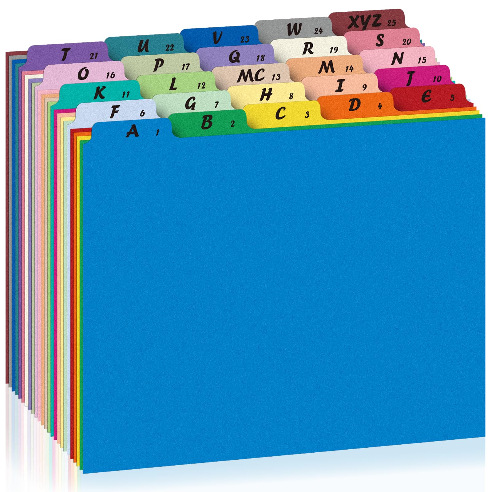 Photo 1 of 1 Set 25 Pcs Alphabetical File Organizer 25 Colors A-Z Top Tab Alphabet File Cabinet Dividers Letter-Size 1/5 Cut Tab File Folder Guide 500 GSM Heavyweight Manila Cardboard for Office Home School Desk