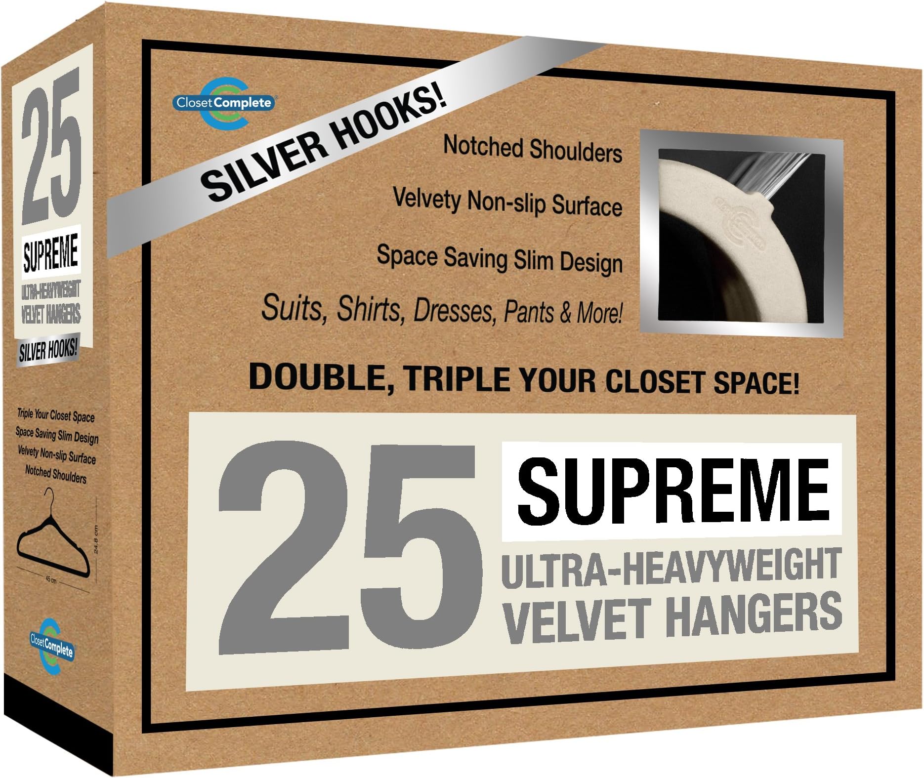 Supreme Quality, Ultra-Heavyweight, 85-gram, Virtually-Unbreakable Velvet Hangers, Ultra-Thin, Space Saving, No-Slip Suit Hangers, 360° Spinning,Chrome Hooks, Ivory, Set of 25