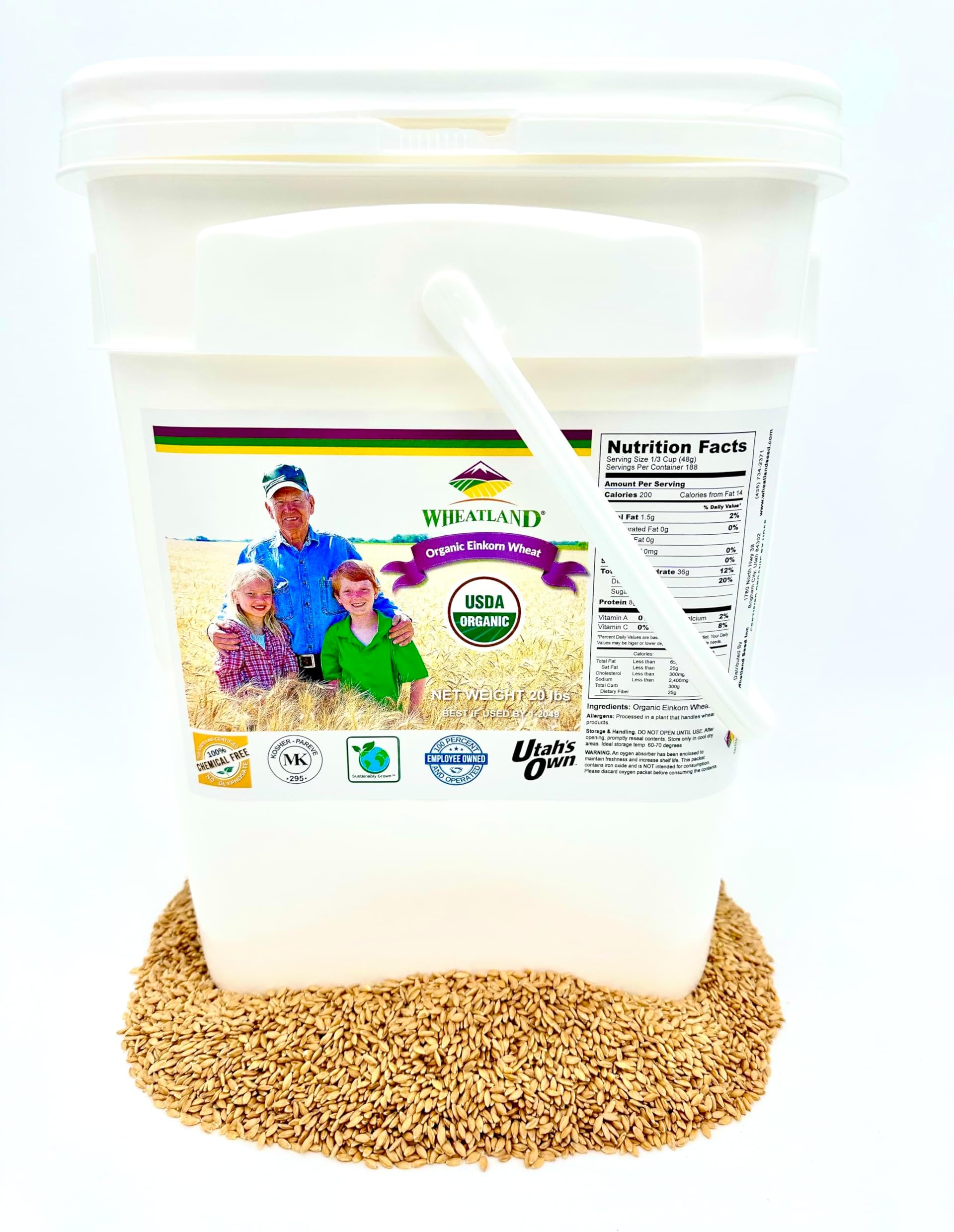 Organic Einkorn Wheat Berries - 10 Lb Bag, Whole Grain, CCOF & USDA Certified