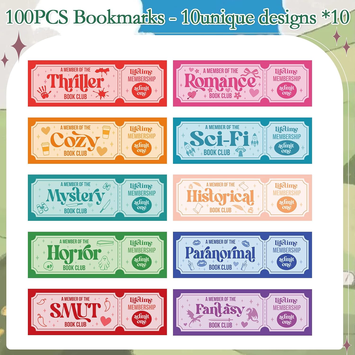 Wxiben 100 Pcs Ticket Bookmark Bookmarks Funny Book Club Page Marks Gifts image 3