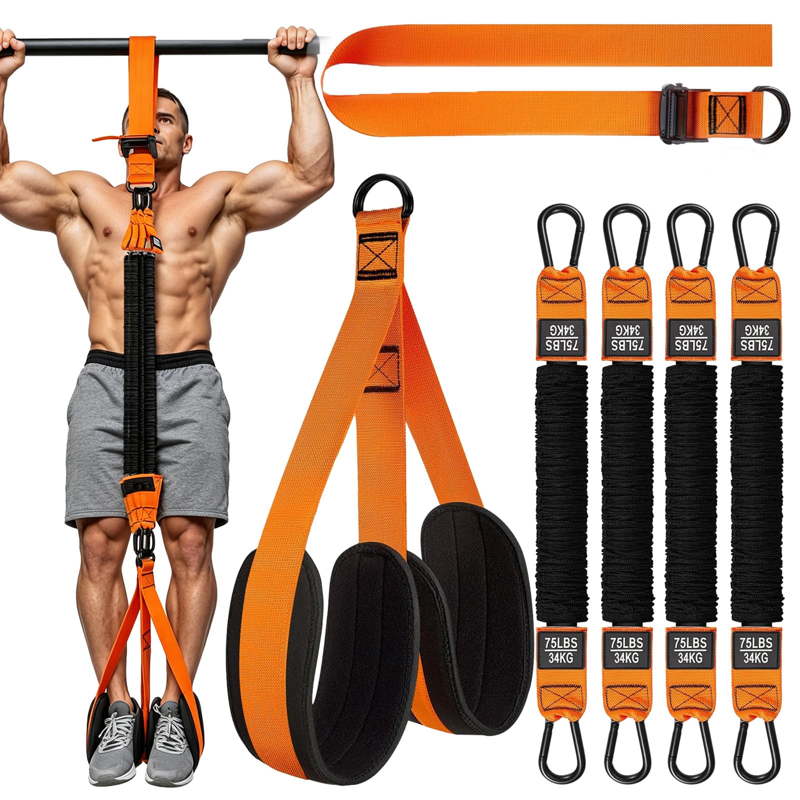 Nuoyiman Adjustable Pull Up Heavy Duty Assistance Bands Set, Orange