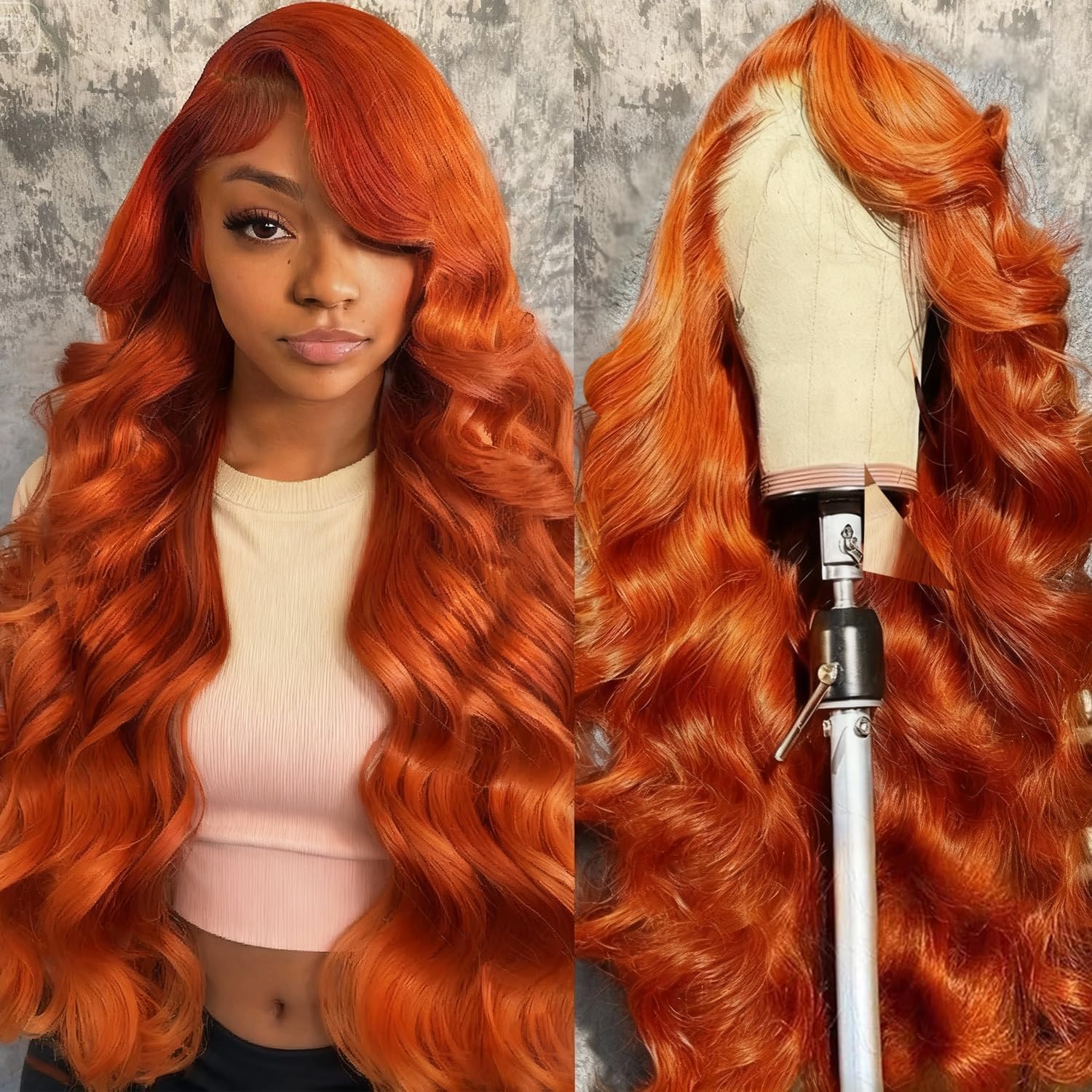 32 Inch Ginger Orange 13x6 Lace Front Wigs Human Hair 12A Body Wave Lace Frontal Wigs for Women 200% Density Transparent Lace Frontal Wigs 350 Colored Human Hair Glueless Pre Plucked Wig