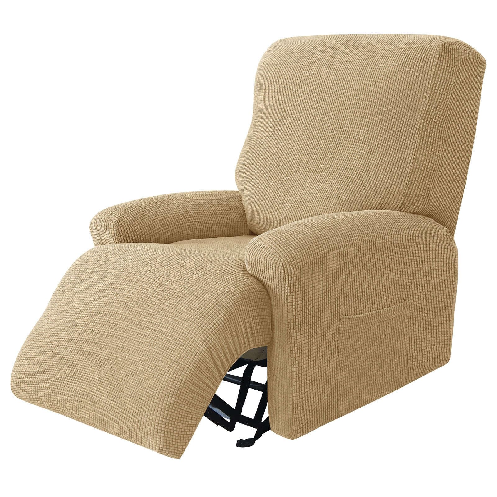 CLGTY Stretch 4-piece Recliner Chair Covers, Soft Jacquard Fabric Reclining Sofa Slipcover With Pocket Armchair Covers For Pets Kids-camel-1 seater