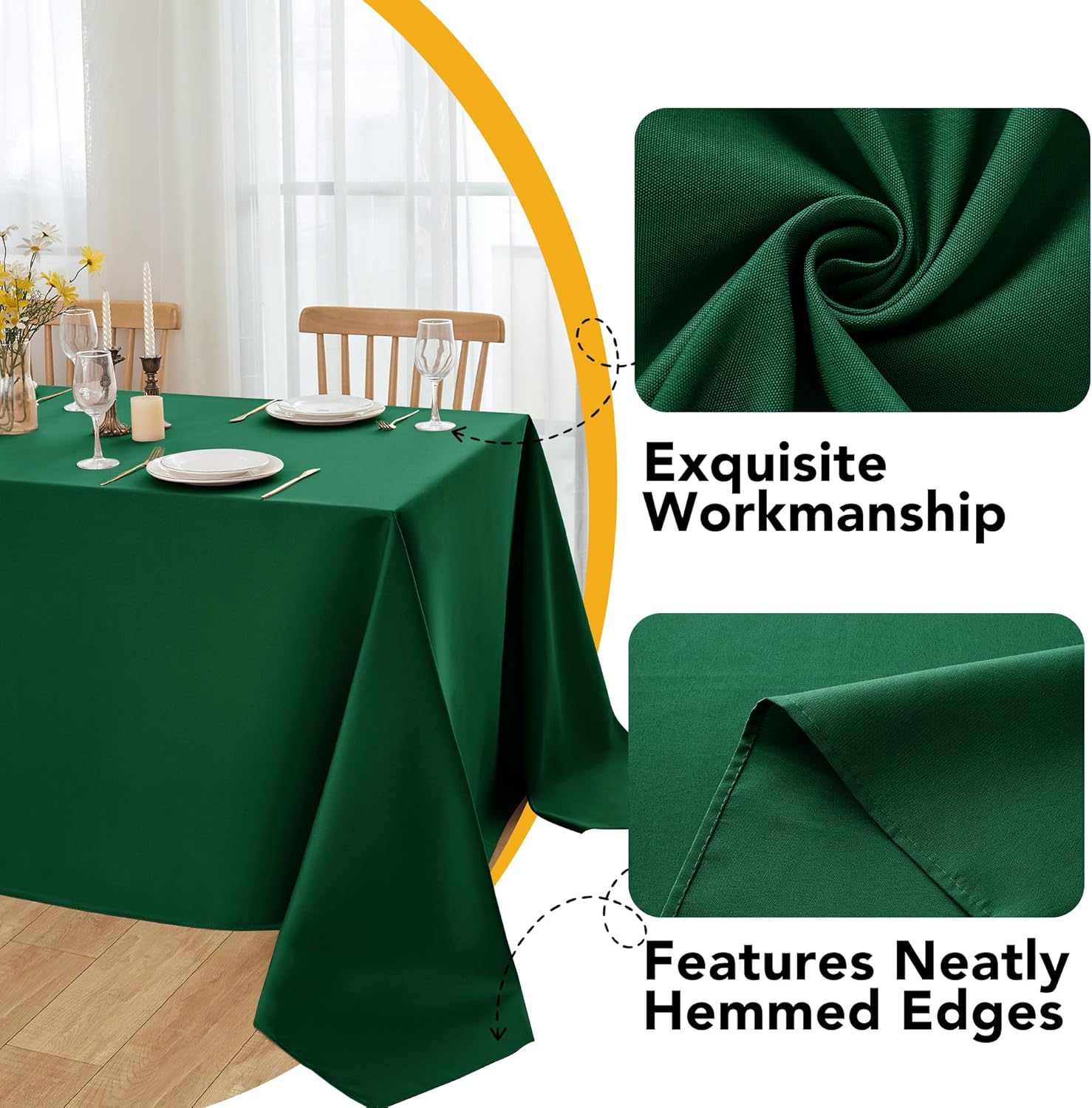 10-Pack Hunter Green Tablecloths for Rectangle Tables, 60 x 102 Inches, Stain-Resistant Polyester Fabric for 6 Foot Tables - Washable Table Covers for Weddings, Birthday Parties, Events
