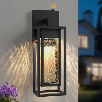 15IN LED Outdoor Light Fixture with Rippled Glass, Dusk to Dawn