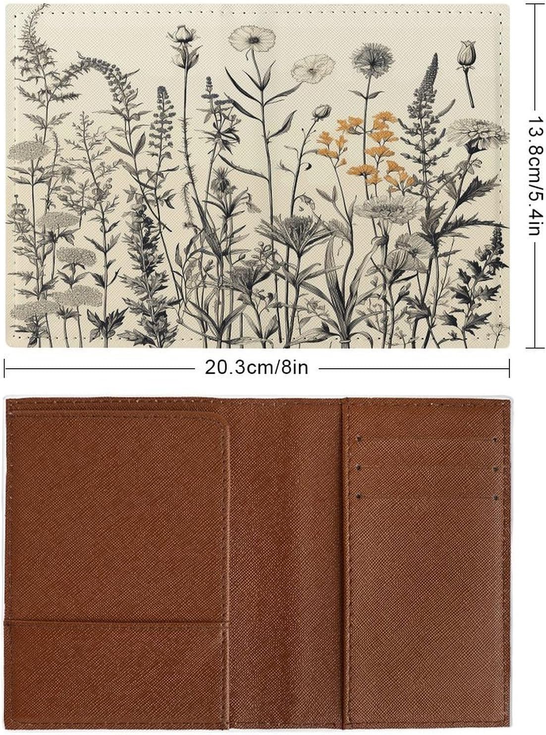 Floral Herbs Botanical Engraving Passport Holder Leather Passport Wallet Cover Case Passport Protective Cover Cute Passport Book Holder Slim Credit Card Holder Travel Accessories for Women Men
