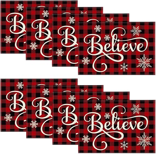 Miniatura 7 de Artoid Mode Christmas Believe Buffalo - Mantel individual a cuadros para mesa de comedor, 12 x 18 pulgadas, para vacaciones de invierno, rústico,