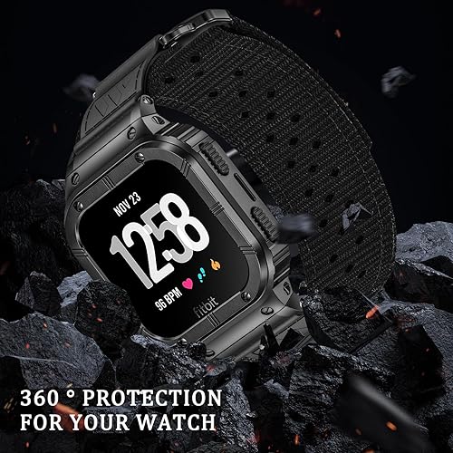 Miniatura 3 de MioHHR Correa compatible con Fitbit Versa 4 3 2 1Fitbit Versa LiteFitbit SenseSense 2 bandas con caja de acero inoxidable, correa ajustable