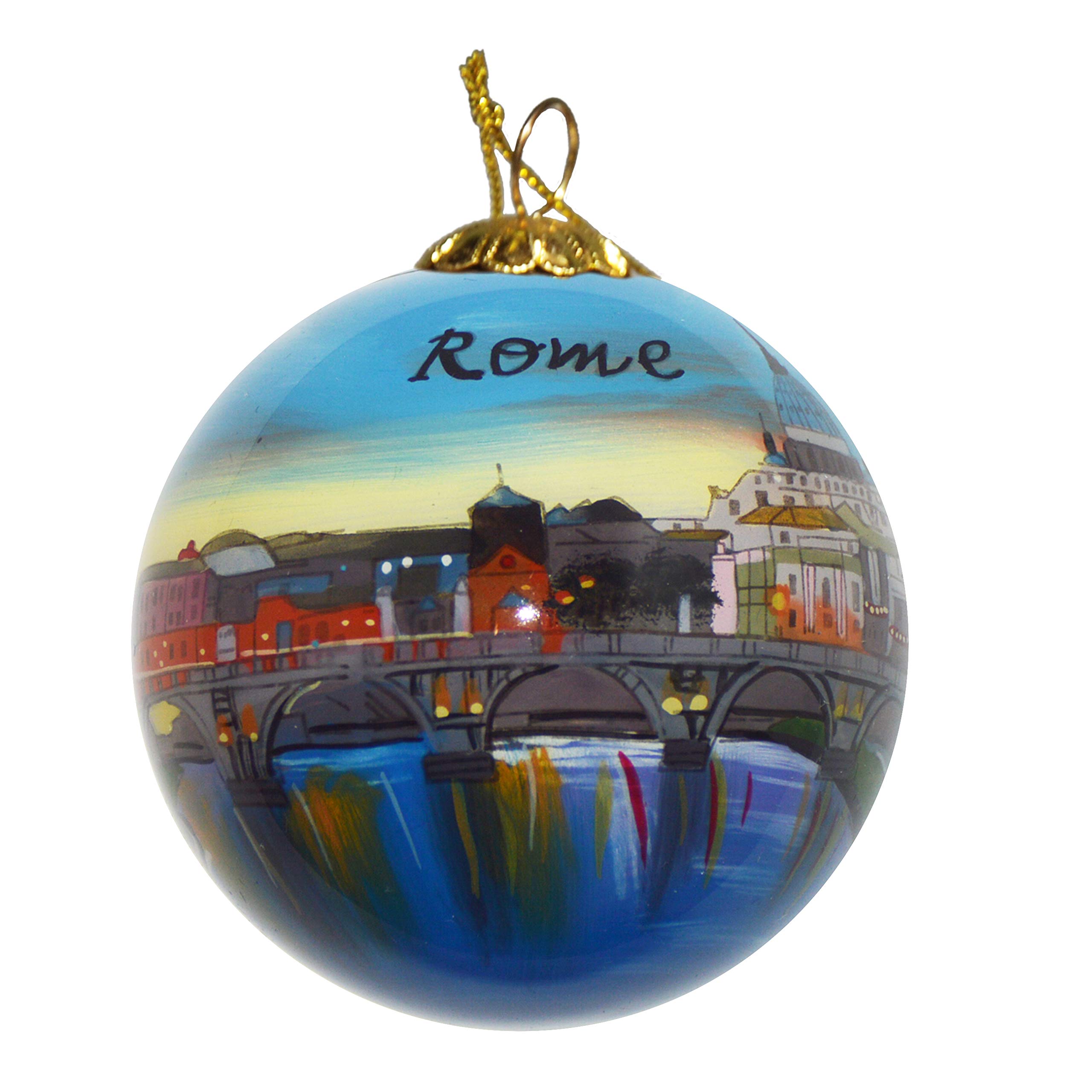 Hand Painted Christmas Ornament, Blown Glass, Hanging Tree Ornament, Holiday Decor, Italy, Rome Skyline