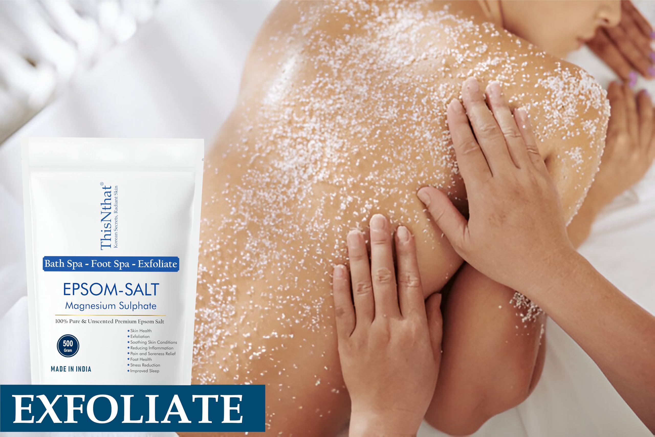 ThisNthat Korean Secrets, Radiant Skin Epsom Bath Salt – Pure Magnesium Sulfate Crystals – Muscle Relaxation, Stress Relief & Detox – Unscented Bath Soak 500gm. 1