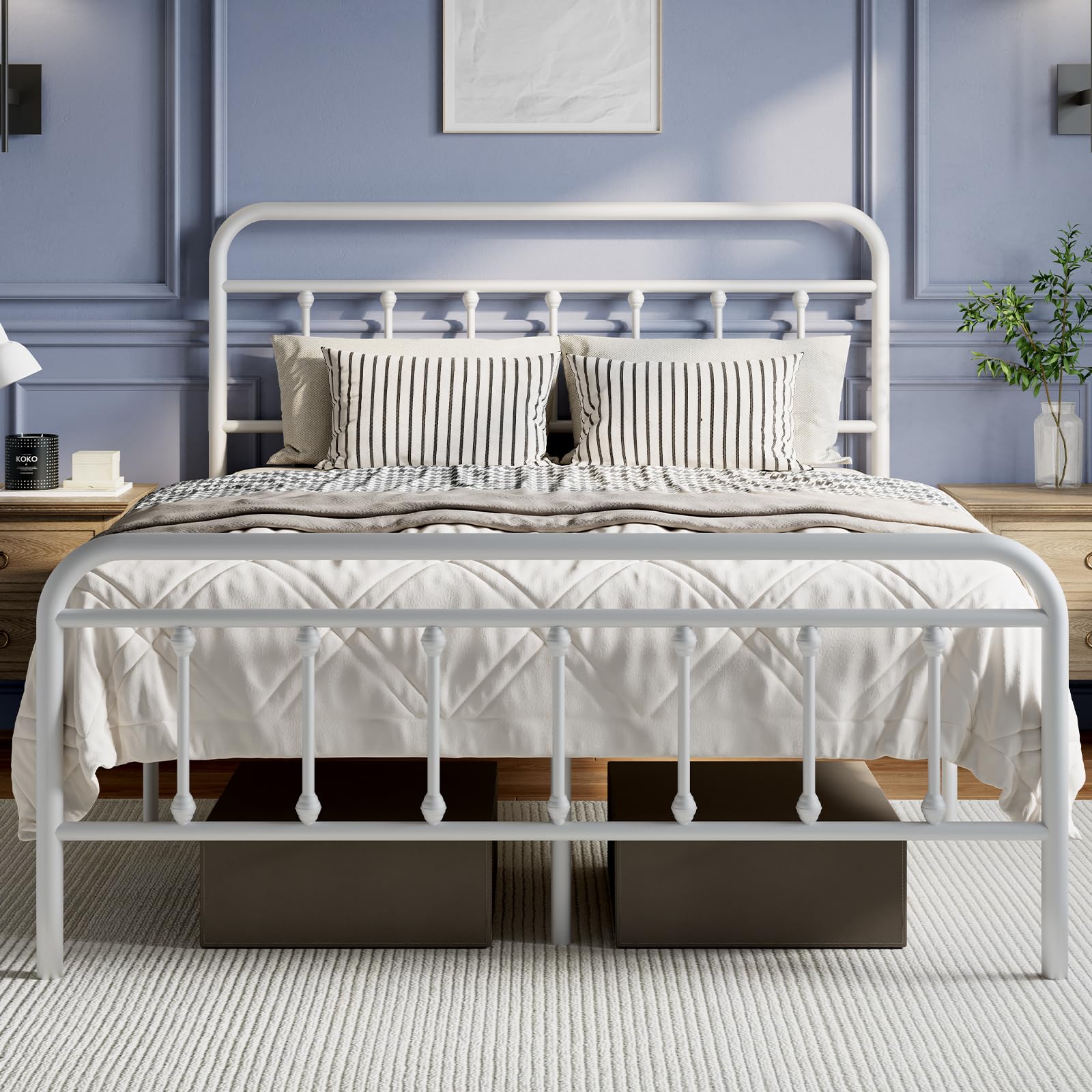 Photo 1 of **missing parts**Novilla Metal Bed Frame Queen Size - Modern Minimalist Victorian Style with Headboard/Footboard, Heavy-Duty Steel Slats/Underbed Storage/No Box Spring Needed/Easy Assembly/Noise Free/White