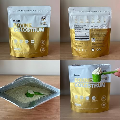 Miniatura 5 de Polvo de calostro bovino entero alimentado con pasto para mujeres y hombres, ordeño del primer día, sin OMG, sin soja, keto, sin gluten, 28