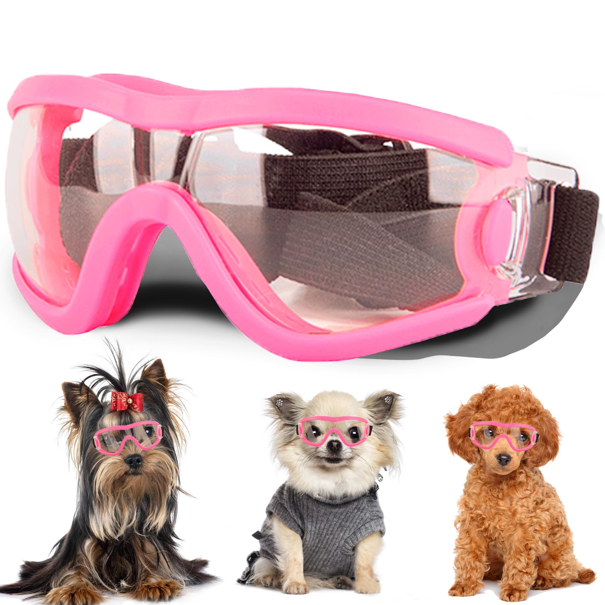 Small Dog Sunglasses with Adjustable Strap UV Protection, Winproof Puppy Sunglasses, Suitable for Dogs Eyes Protection，Soft Dog Goggles
