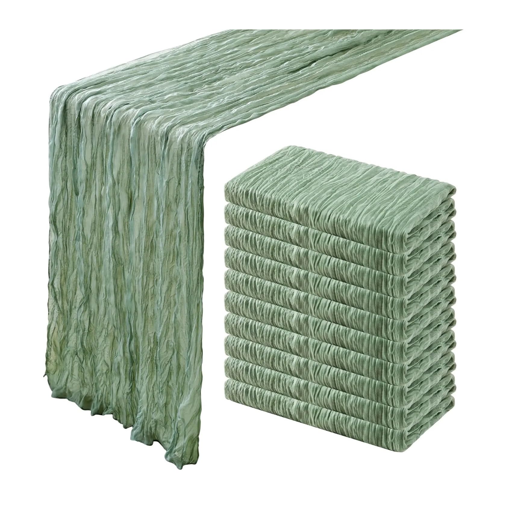 TischläUfer Chiffon 10 PCS Tischläufer Gaze Krepp Käsetuch Hochzeit Tischdekoration Party Bauernhaus Tabledecor Hauseinweihung Weihnachten(Sage Green,90x180cm)