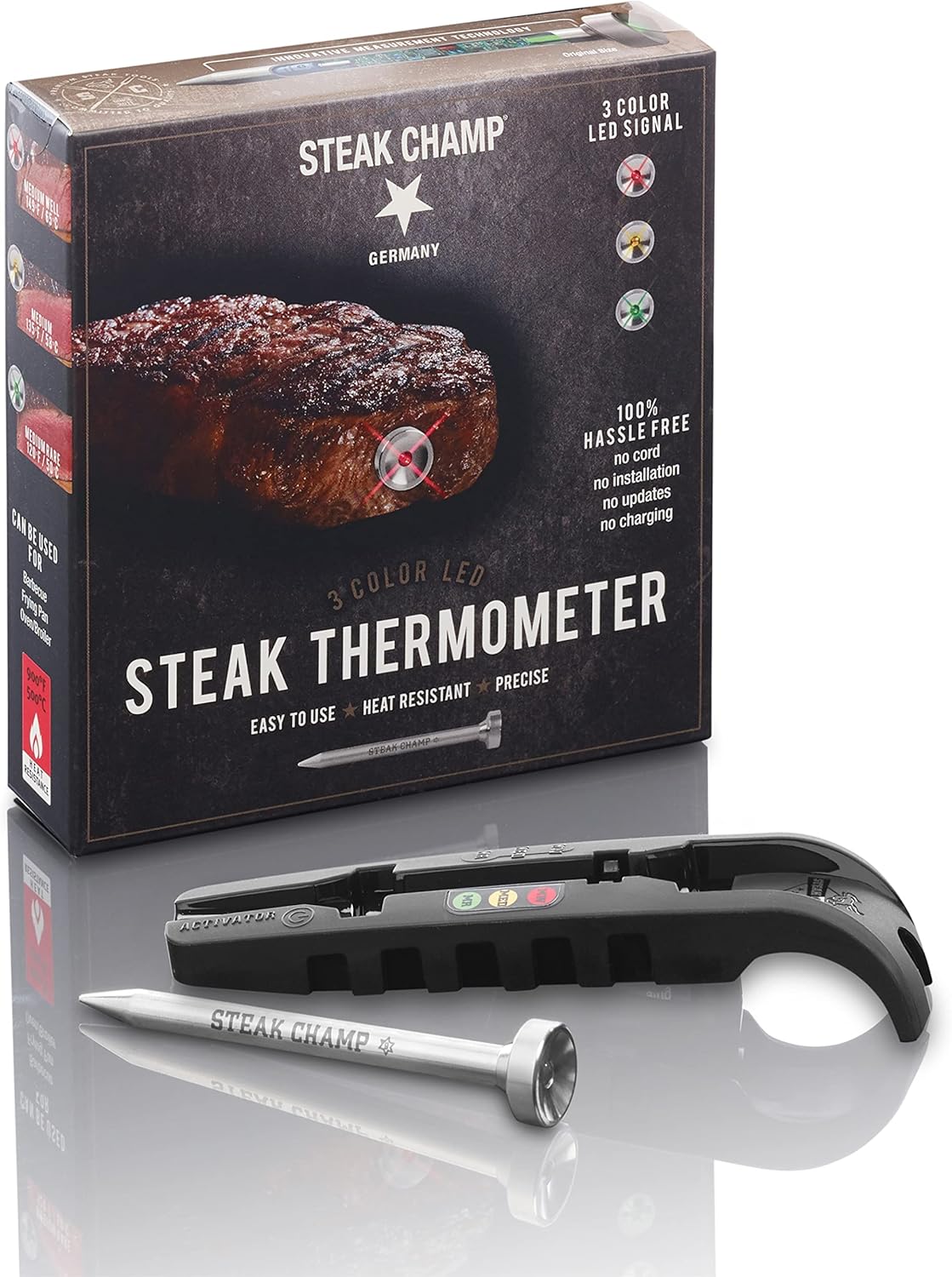 SteakChamp 3c black, The Steak Thermometer, 3-color LED Thermometer - Version 2021