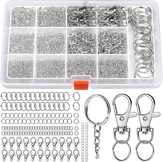 LEOBRO Jump Rings, 968pcs Keychain Making Kit, Keychain Clip and Key Ring, Key Chain Rings, Lobster Claw Clasps for Keychains, Charm Bracelet Jewelry, Silver