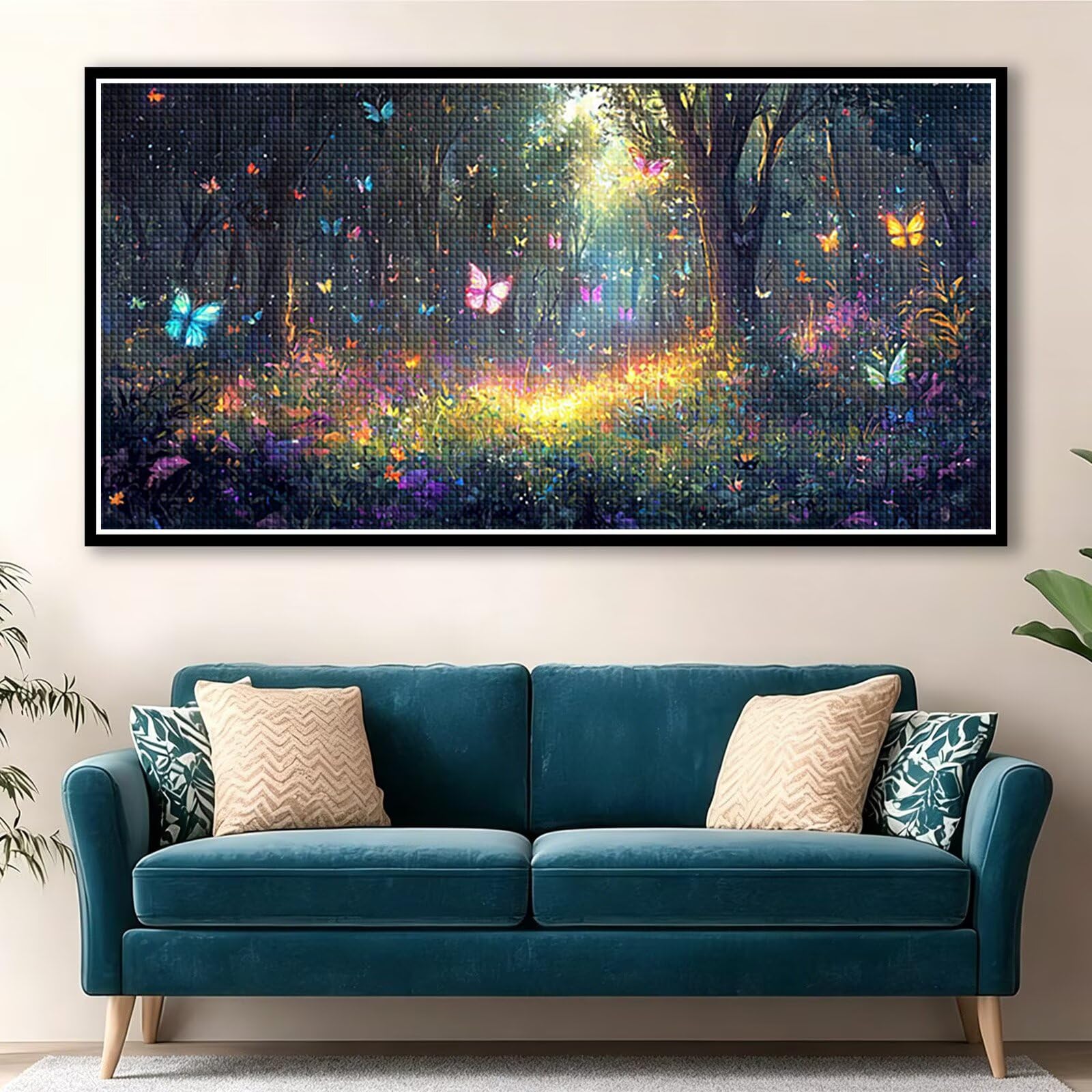Diamond Painting Erwachsene Groß XXL 120x60cm, Schmetterling Diamant Painting Bilder, 5D Wald Diamond Art Eckige Steine, DIY Crystal Art Stickerei Kreuzstich Set für Deko Wohnzimmer Geschenke 0J-891