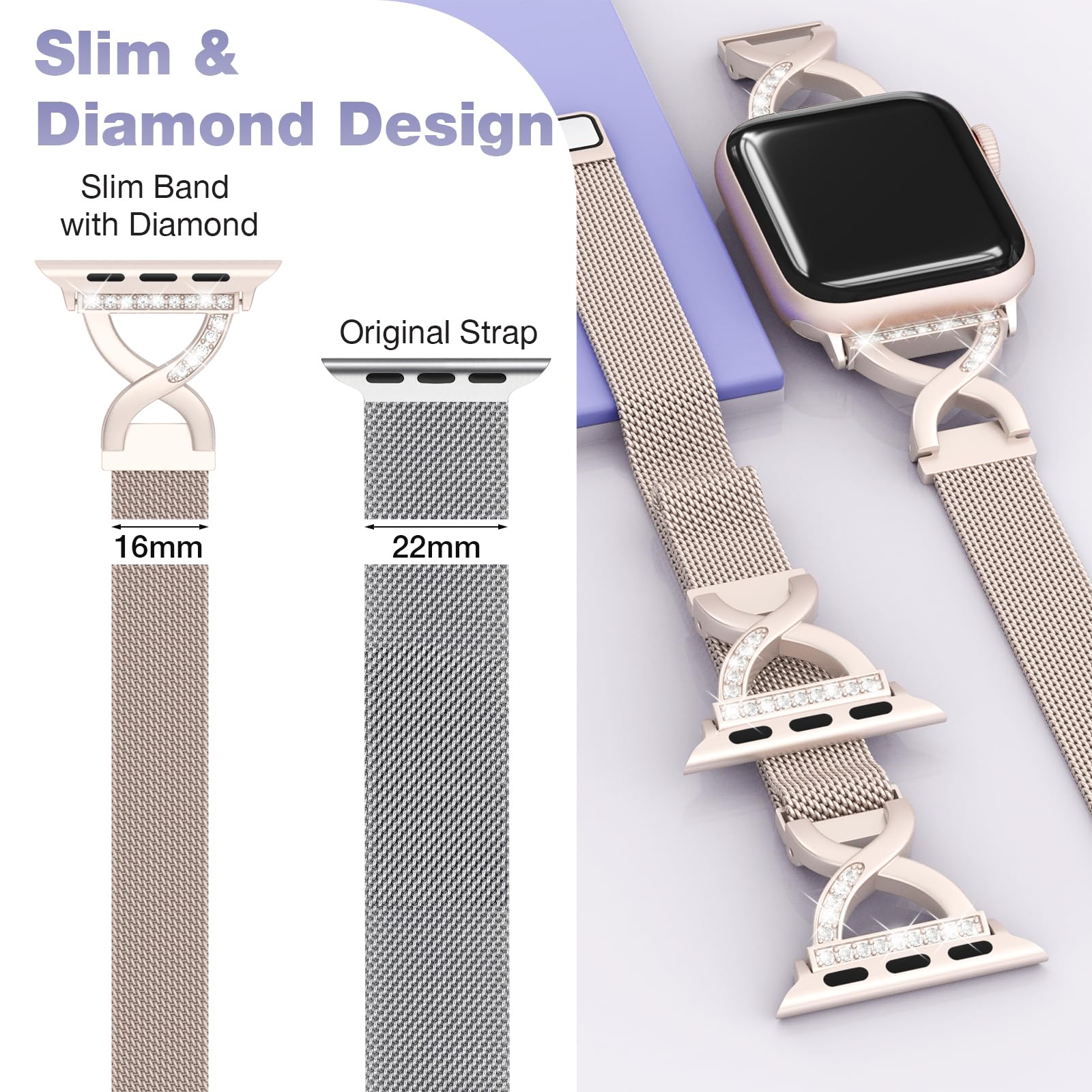 BRG Correa de malla fina compatible con correas de Apple Watch para mujer de 40 mm, 41 mm, 38 mm, 42 mm, Series 10, 9, 8, 7, 6, 5, 4, 3, 2, 1, SE, correa magnética de metal de acero inoxidable con