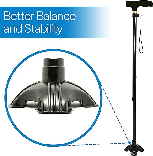 Miniatura 5 de RMS Punta de bastón – Reemplazo de base cuádruple autónoma para la mayoría de bastones de caminar, bastones plegables, cañas plegables o bastones de