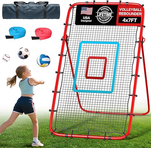 Red de rebote de voleibol de 7 x 4 pies, red de rebote ajustable de 5 ángulos para practicar excavación, ajuste, pinchos, equipo de entrenamiento