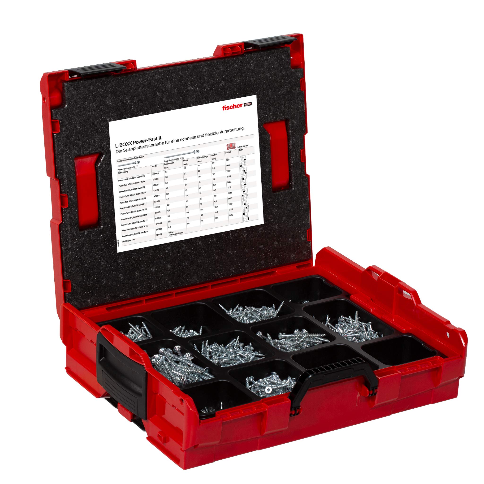 fischer L-BOXX 102 DUOPOWER - Universaldübel, leistungsstarker 2-Komponenten-Dübel, Grau & PowerFast II in der handlichen L-BOXX, 1800 x PowerFast II Schrauben in versch.