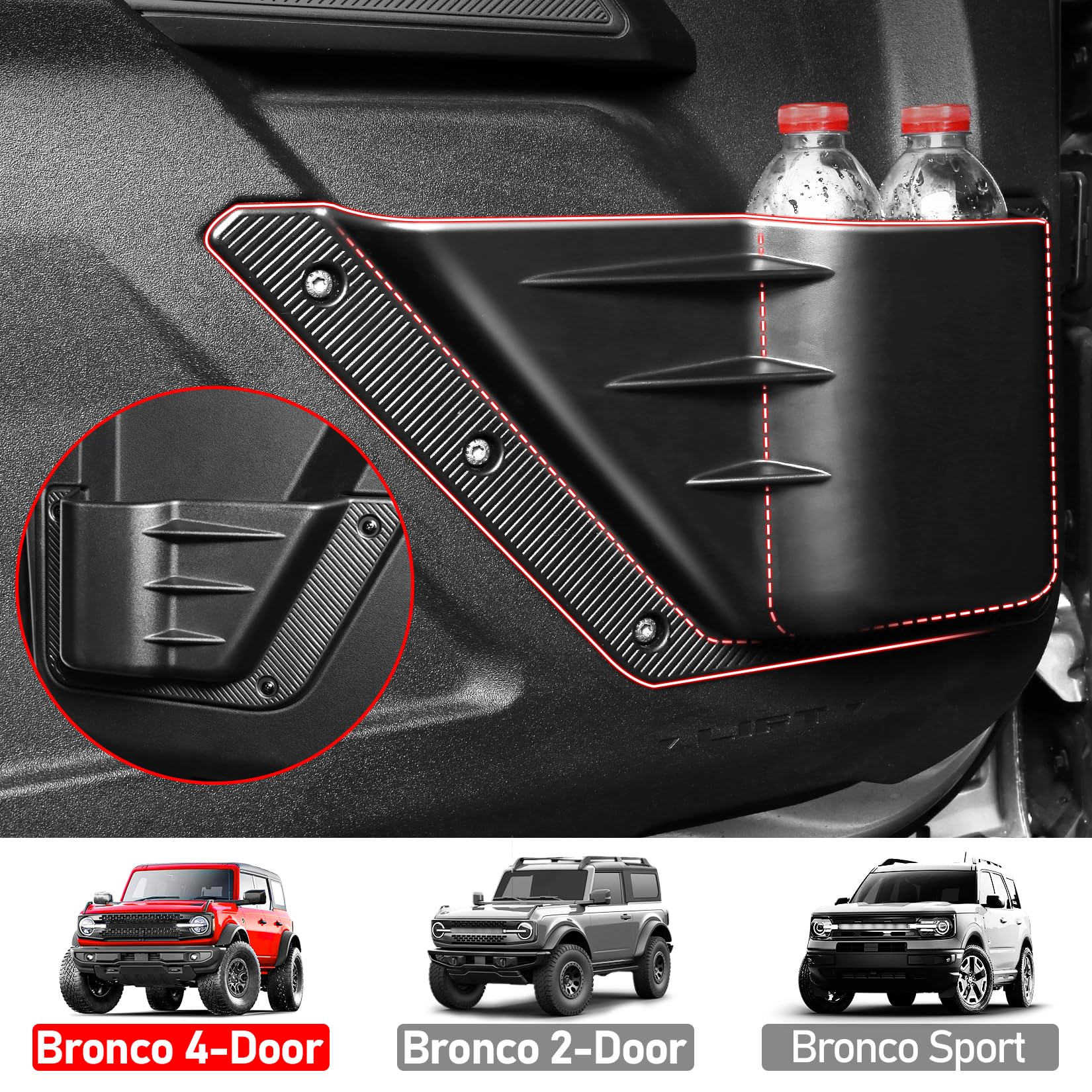 AUTOTSLBST 4PCS Door Storage Pockets For Ford Bronco 4-Door 2021-2024 - Interior Organizer Box & Cup Holder - View #7