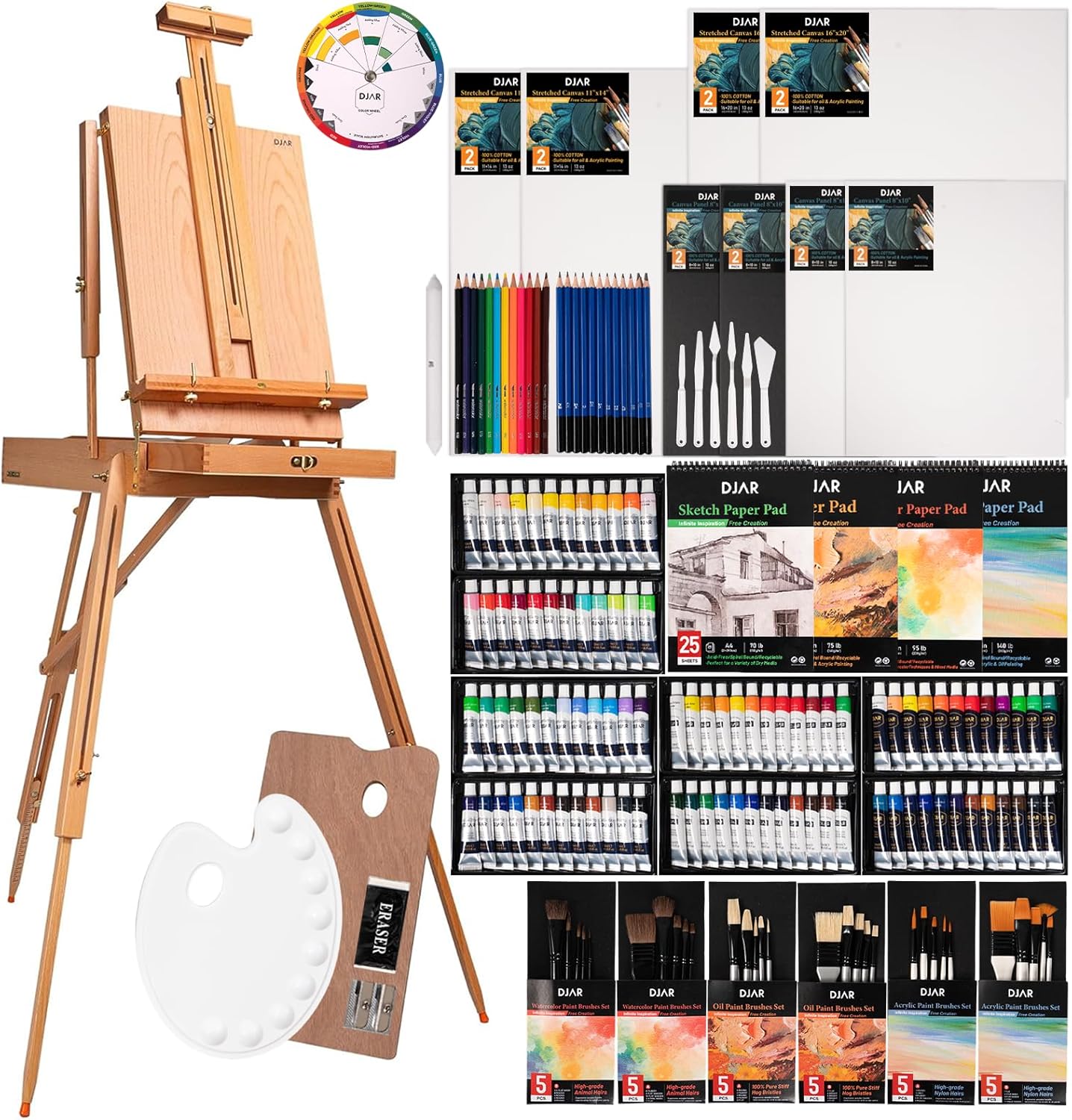 DJAR 169pcs Art Painting Set with French Easel, All-in-One Artist Painting Kit for Beginners, Professionals, Acrylic, Watercolor, Oil & Sketch Kit