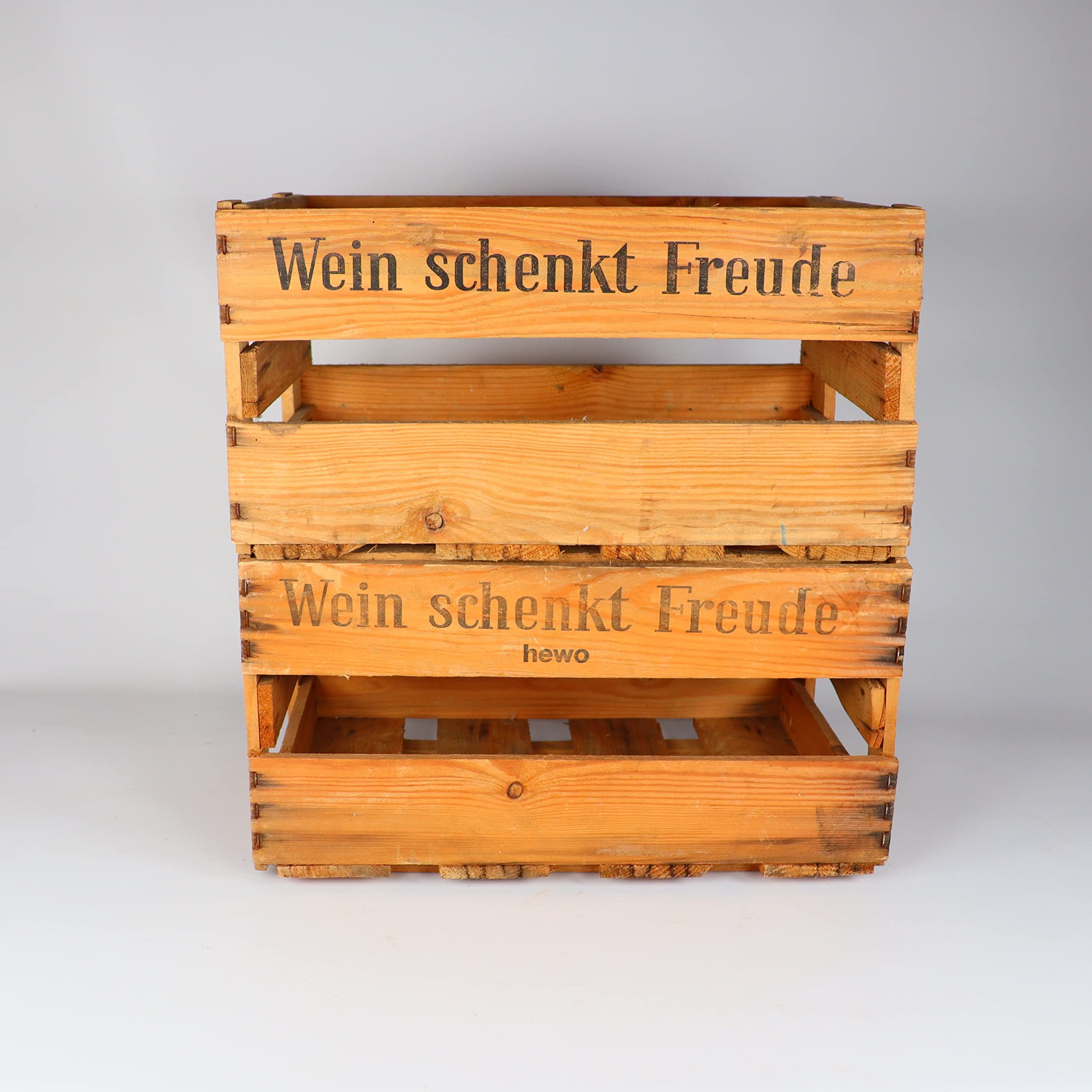 Palatina Werkstatt - 2 viejas y estables cajas de vino de la región de Pfalz - con inscripción original y estampado - Cajas de madera (2 cajas)
