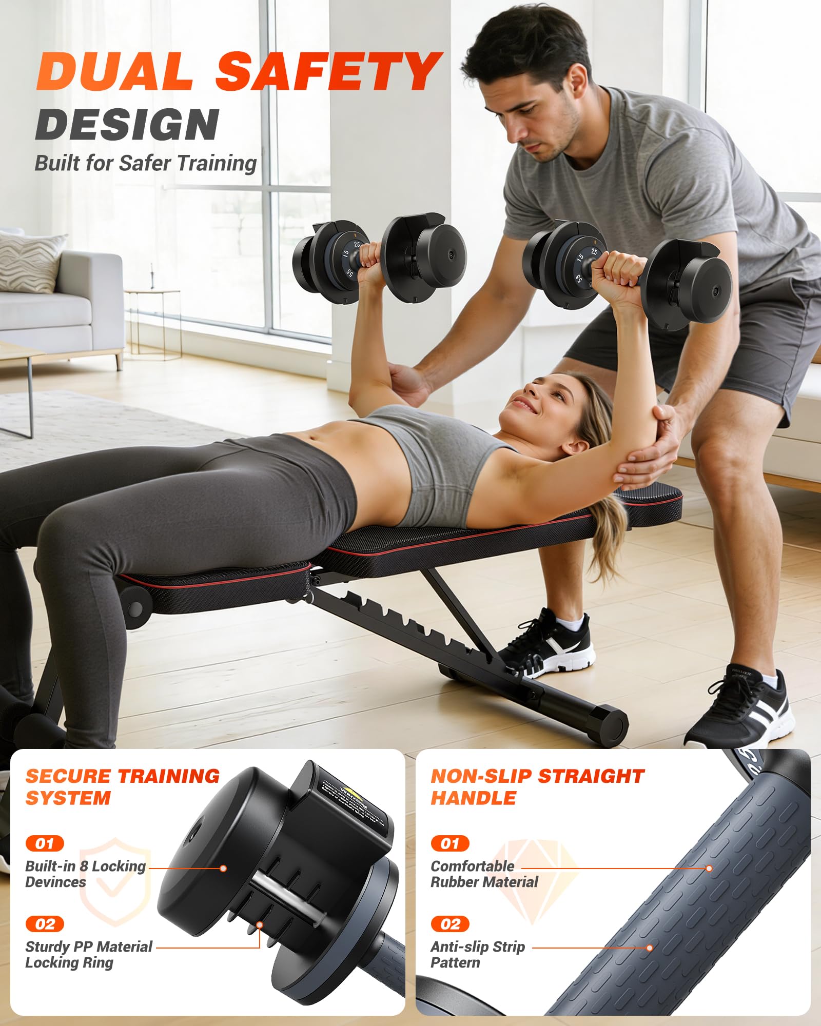 Adjustable Dumbbell Set, 25/55/80 LB Weight Set for Home Workout | 1-Sec Fast Weight Change, Non-Slip Secure Grip, Space-Saving Design with Storage Tray, Strength Training Equipment