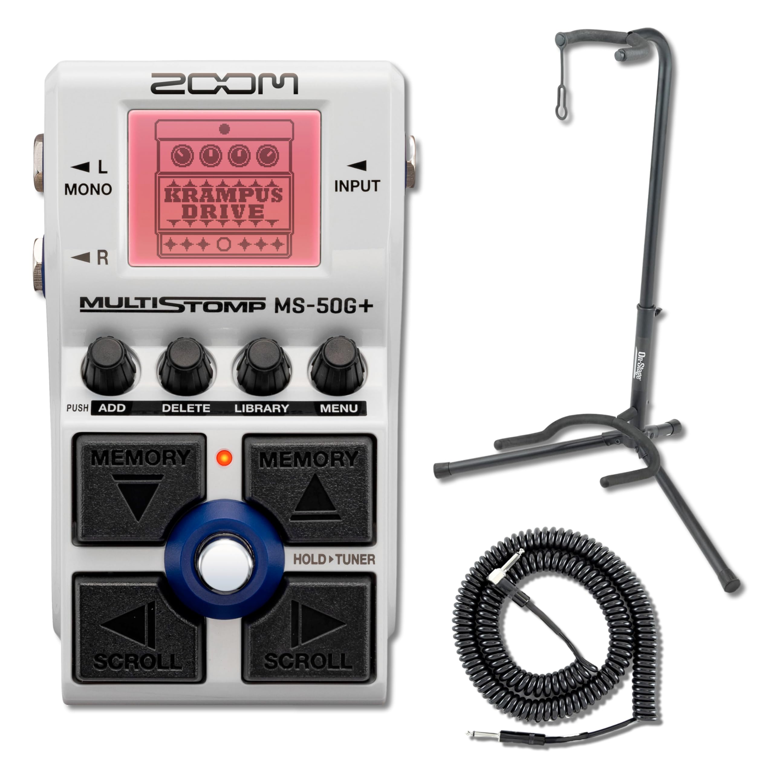 Zoom MS-50G+ MultiStomp Multi-effects Pedal with XCG-4 Classic Guitar Stand and Coiled Guitar Cable