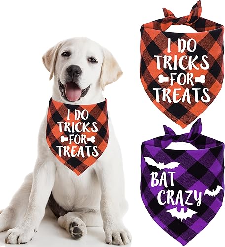 Miniatura 8 de STMK Paquete de 2 bandanas de Halloween para perro, varios tamaños, bandana de Halloween para perros pequeños, medianos y grandes, disfraces de