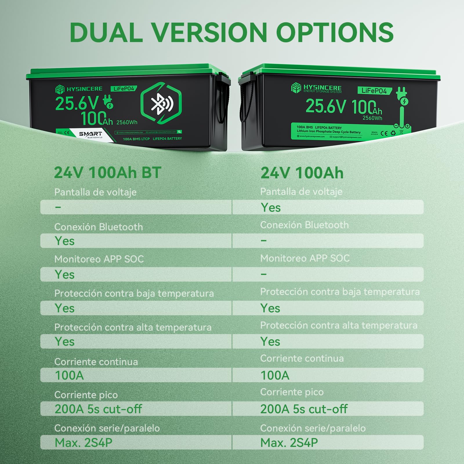 Batería de litio LiFePO4 100Ah 24V con LED, de larga duración (más de 4000 ciclos), 2560Wh, con protección BMS — para autocaravanas, embarcaciones, camping y sistemas solares.